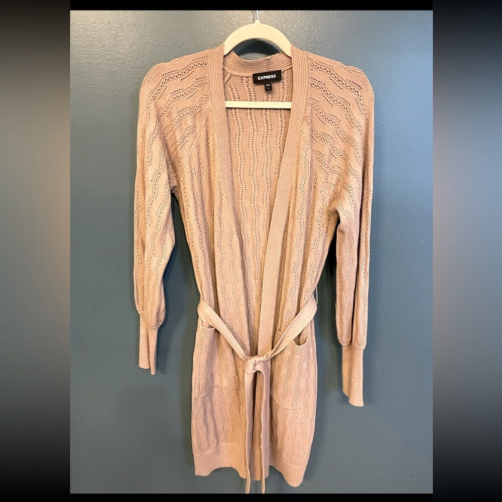 Express Dolman Sleeve Belted Knit Dolman / Long Cardigan Sweater